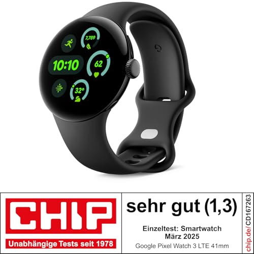 Google Pixel Watch 3 45mm LTE Smartwatch – Pulsmessung, Fitbit Running, Fitness & 24h Akku, Obsidian