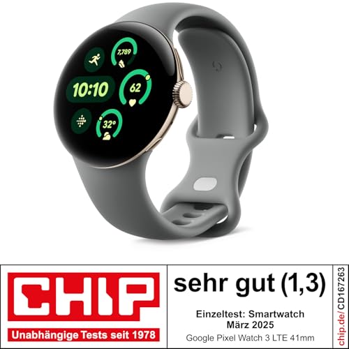 Google Pixel Watch 3 45mm Smartwatch – Herzfrequenztracking, Fitbit Running, 24h Akku, Wi-Fi, Hazel Aluminium