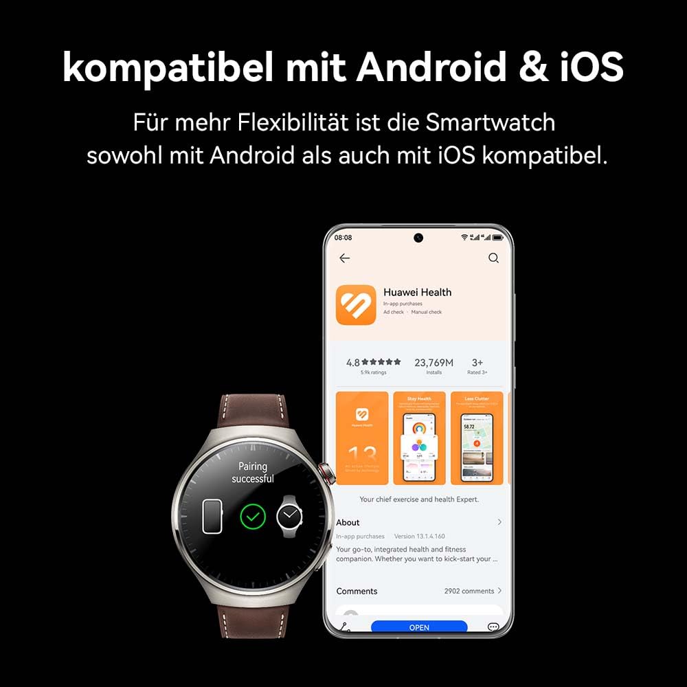 HUAWEI Watch 4 Pro Smartwatch – Titan & Saphirglas, eSIM, Lederarmband, Android & iOS, Dunkelbraun