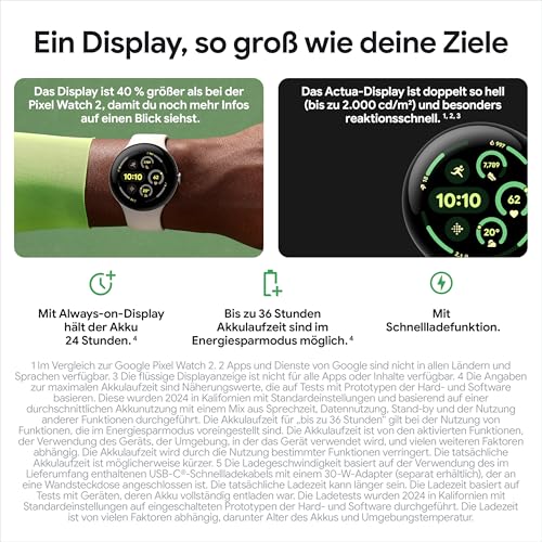 Google Pixel Watch 3 45mm Smartwatch – Herzfrequenztracking, Fitbit Running, 24h Akku, Wi-Fi, Hazel Aluminium