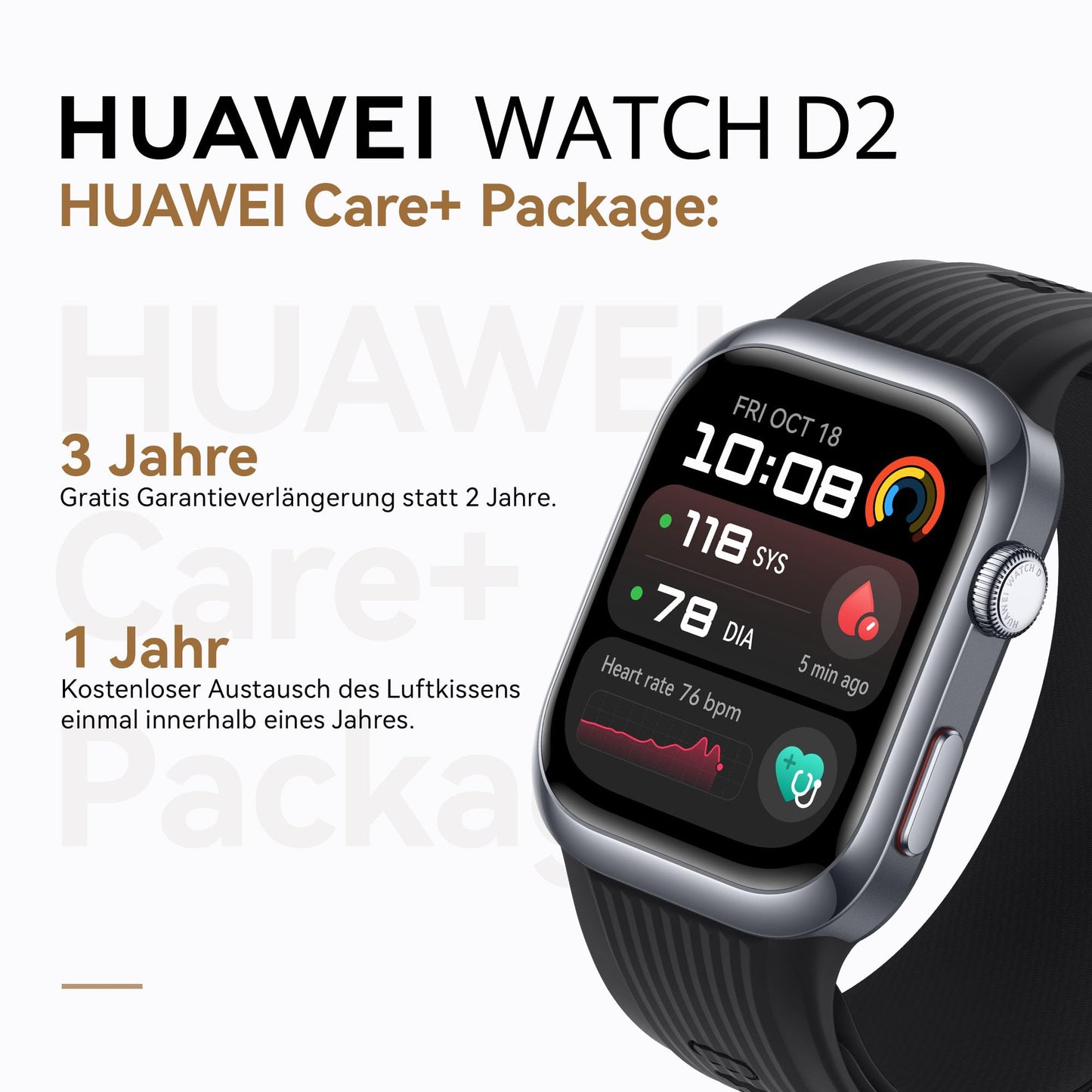 HUAWEI Watch D2 Smartwatch 1,82” AMOLED – Blutdruckmessung, EKG, Fitness & Lifestyle, Schwarz