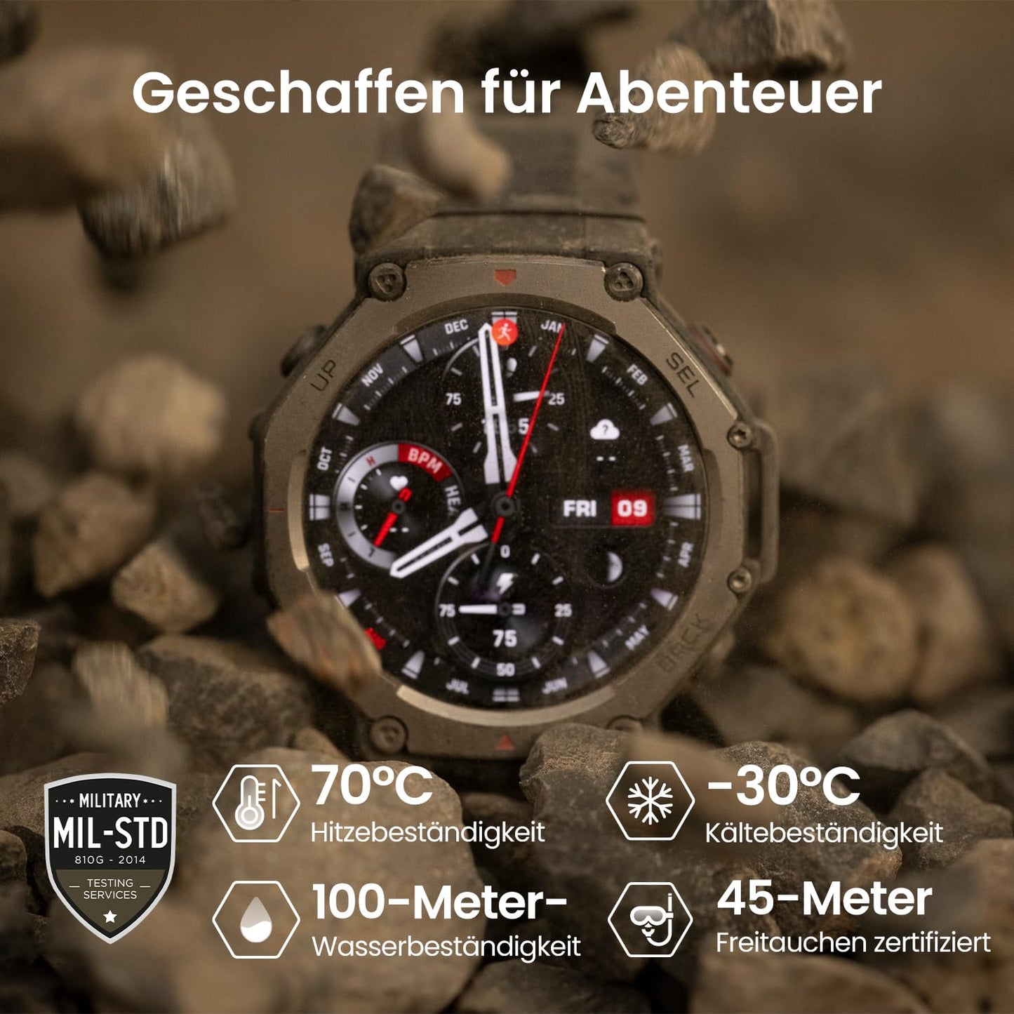 Amazfit T-Rex 3 48mm Outdoor-Smartwatch – AMOLED Display, Dual-Band GPS, Offline-Karten, 27 Tage Akku, NFC & 170+ Sportmodi, 45m wasserdicht