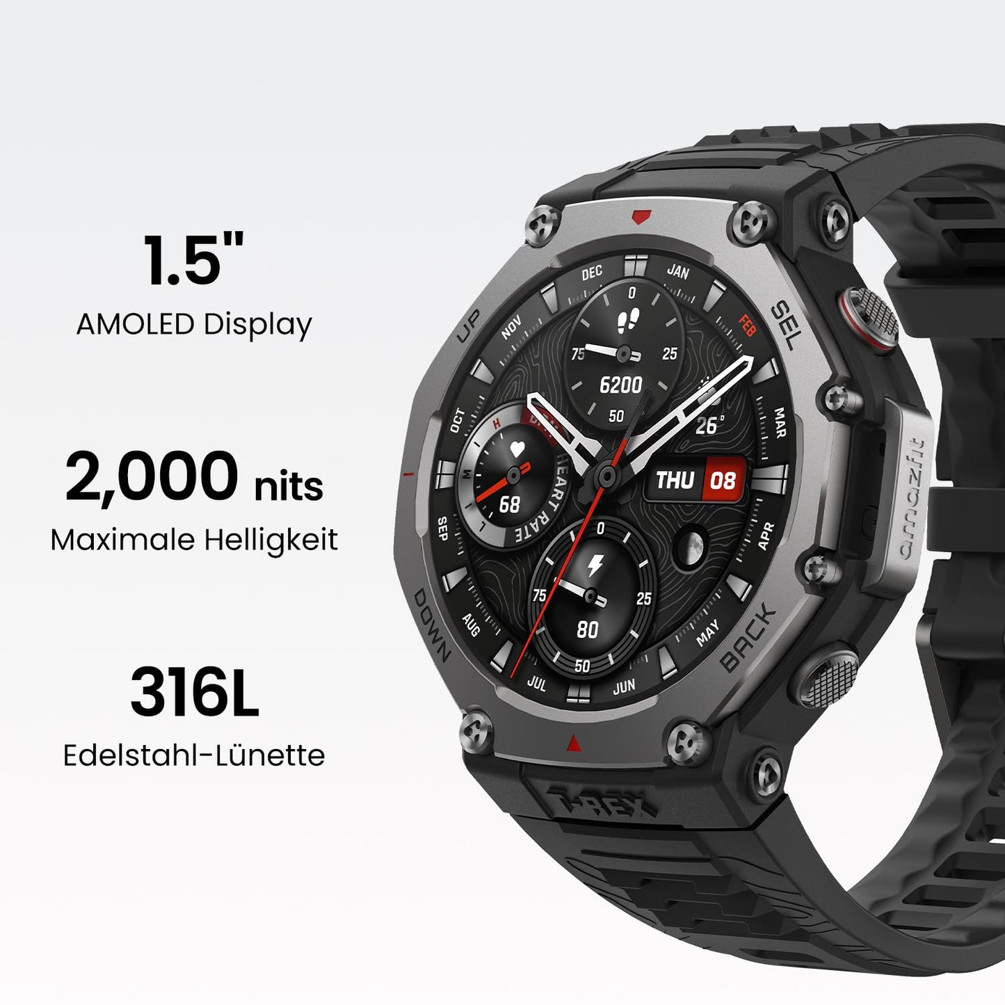 Amazfit T-Rex 3 48mm Outdoor-Smartwatch – AMOLED Display, Dual-Band GPS, Offline-Karten, 27 Tage Akku, NFC & 170+ Sportmodi, 45m wasserdicht