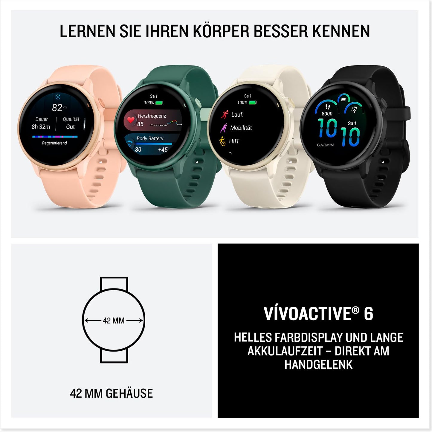 Garmin vívoactive 6 42mm Fitness-Smartwatch – 1,2” AMOLED, 11 Tage Akku, 80+ Sport-Apps, Health & Garmin Pay