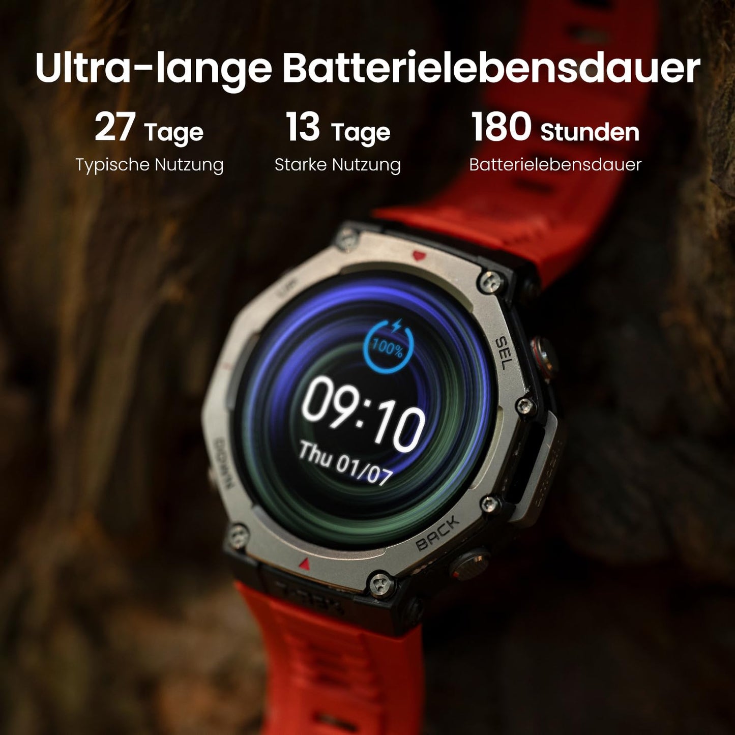 Amazfit T-Rex 3 48mm Outdoor-Smartwatch – AMOLED Display, Dual-Band GPS, Offline-Karten, 27 Tage Akku, NFC & 170+ Sportmodi, 45m wasserdicht
