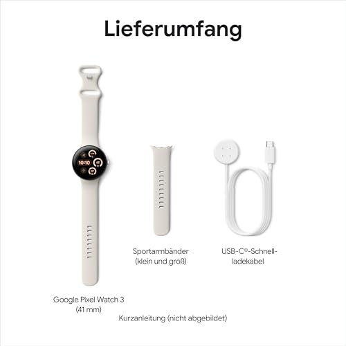 Google Pixel Watch 3 41mm Smartwatch – Herzfrequenz, Fitbit Running, Fitness, 24h Akku, Wi-Fi, Silber/Rose Quartz