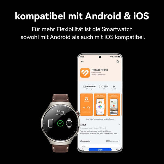 HUAWEI Watch 4 Pro Smartwatch – Titan & Saphirglas, eSIM, Lederarmband, Android & iOS, Dunkelbraun