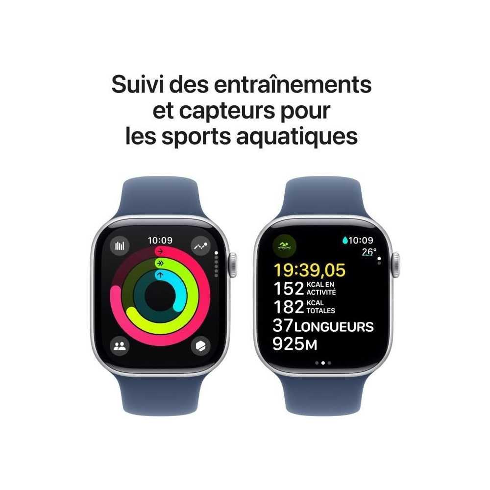 Apple Watch Series 10 46mm GPS + Cellular – Aluminium Smartwatch mit EKG, Always-On Display, wasserdicht, Sportarmband Denim (M/L)