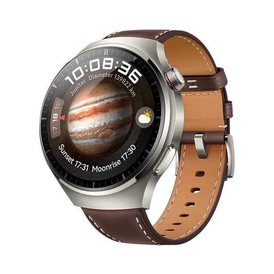 HUAWEI Watch 4 Pro Smartwatch – Titan & Saphirglas, eSIM, Lederarmband, Android & iOS, Dunkelbraun