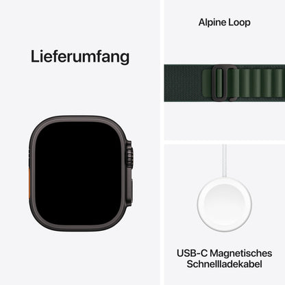 Apple Watch Ultra 2 49mm GPS + Cellular – Smartwatch mit Titan, präzisem GPS, Actiontaste, CO₂-neutral, Alpine Loop Grün (M)