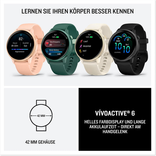 Garmin vívoactive 6 42mm Fitness-Smartwatch – 1,2” AMOLED, 11 Tage Akku, 80+ Sport-Apps, Health & Garmin Pay