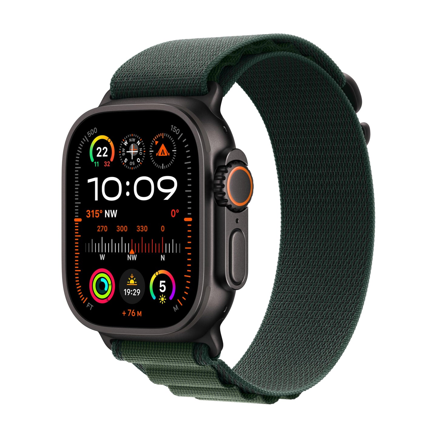 Apple Watch Ultra 2 49mm GPS + Cellular – Smartwatch mit Titan, präzisem GPS, Actiontaste, CO₂-neutral, Alpine Loop Grün (M)