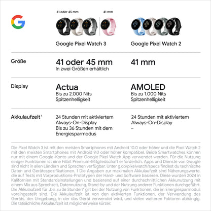Google Pixel Watch 3 45mm Smartwatch – Herzfrequenztracking, Fitbit Running, 24h Akku, Wi-Fi, Hazel Aluminium